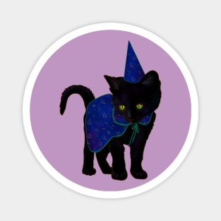 Halloween Black Kitten Dressed In Wizard Costume Magnet